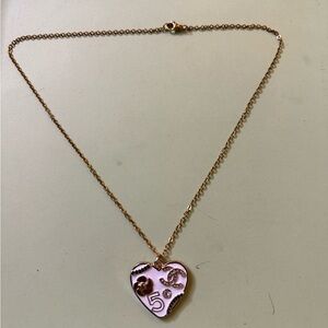 New upcycled Chanel Heart Pendant Necklace with Pink and Gold Accents